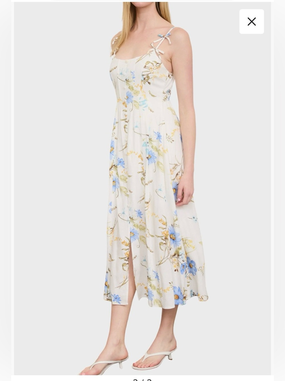 Blu Pepper Cream Midi Dress with Blue and Yellow Floral Print